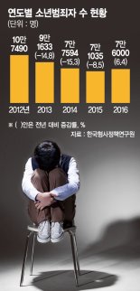 소년 강력범죄 10년래 최고 100명 중 15명 전과4범 이상