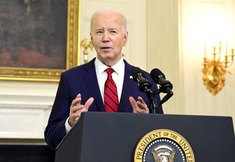 조 바이든 미국 대통령이 24일(현지시간) 워싱턴 백악관에서 우크라이나·이스라엘·대만지원과 틱톡분리에 관한 법률에 서명한 뒤 성명을 발표하고 있다. UPI 연합