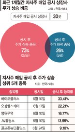 밸류업 효과?… 자사주 매입 30곳 중 22곳 주가 올랐다