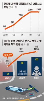 '도로 위 무법자' 전동킥보드… 교통사고 5년새 5배 급증