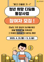 전남도 "청년 희망디딤돌 통장 신청하세요"