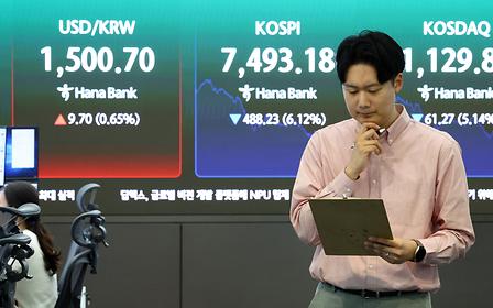 Won–dollar exchange rate closes at 1,500.8 won, up 9.8 won; KOSPI plunges and foreigners sell a net 5 trillion won