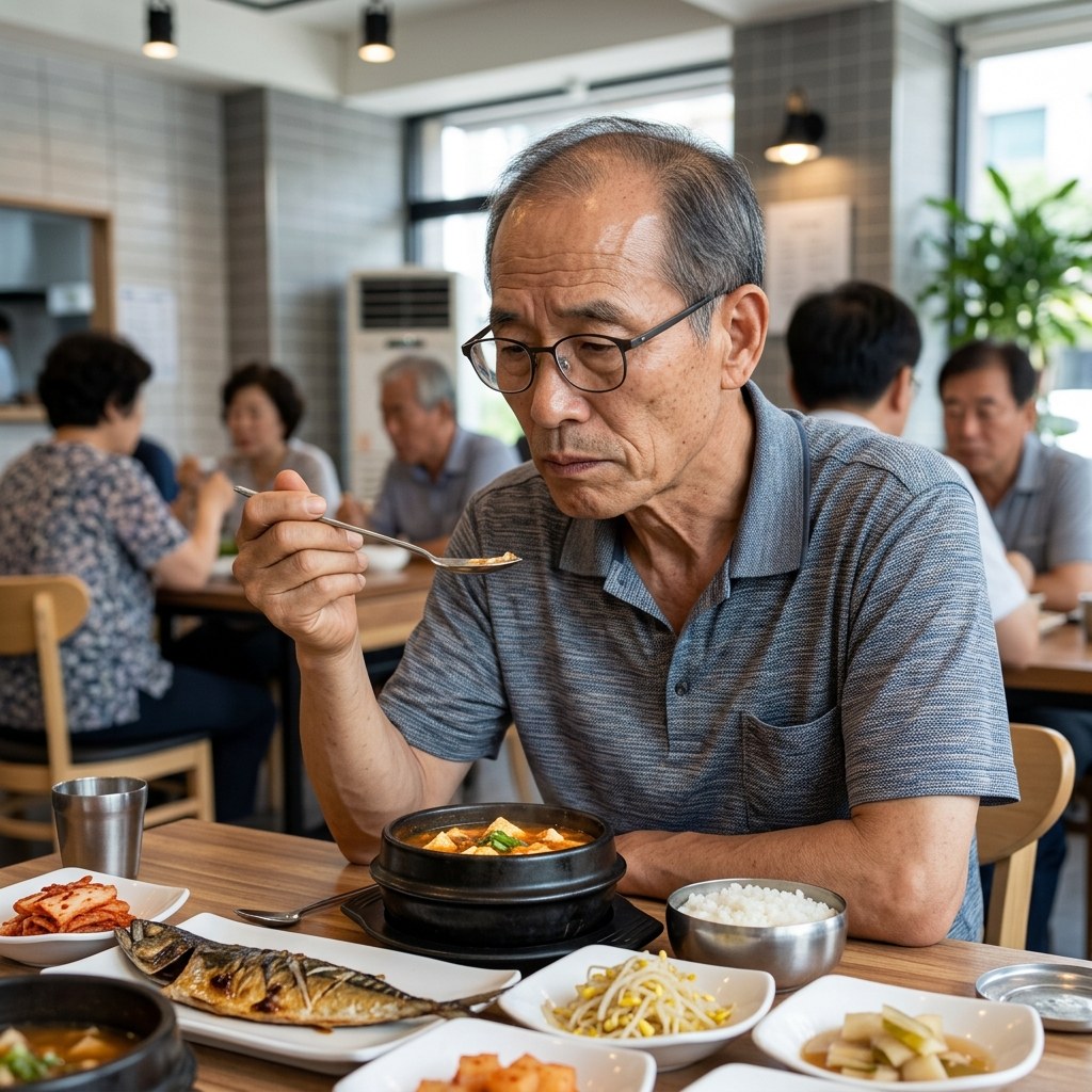 식사 중 미각 둔화를 느끼는 70대 남성