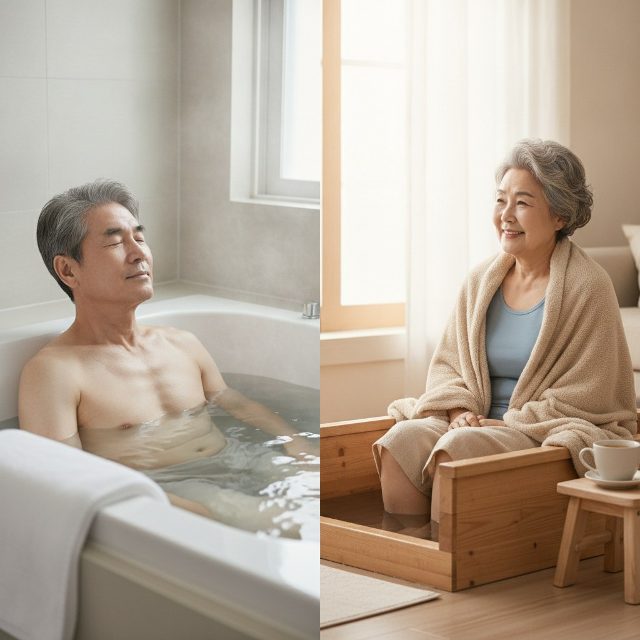 뜨거운 전신욕 vs 반신욕, 고혈압 시니어에 더 안전한 목욕법은?