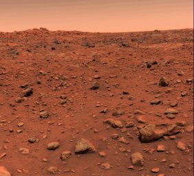 화성 탐사로봇이 화성표면에 착륙후 전송한 표면사진.