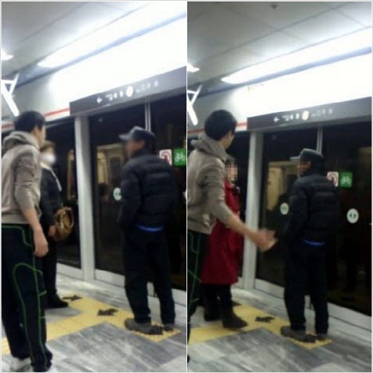 25일 한 누리꾼이 커뮤니티 게시판에 제보한 '지하철 막말남' 촬영 영상 캡쳐.