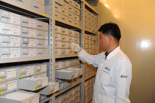한국화학연구원 화합물은행 연구원이 신약 후보 물질을 살펴보고 있다.