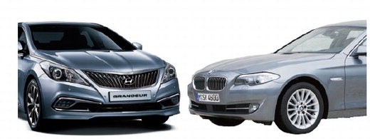 왼쪽부터 현대자동차 그랜저 HG, BMW 뉴5시리즈.