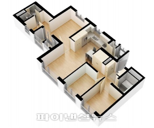 국내 최초로 59㎡에 5베이를 도입한 광주탄벌 이안아파트 59㎡B 주택형 평면도