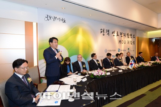22일 열린 평택 연료전지발전소 MOU 체결식에서 장석효 한국가스공사 사장이 발언하고 있다.