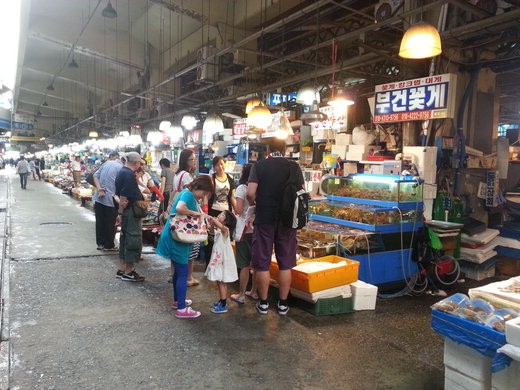 최근 서울 노량진 수산시장에 중국인 관광객들이 늘고 있다. 시장 현대화 공사가 끝나면 더 많은 중국인이 찾을 것으로 기대된다. 노량진 수산시장을 찾은 중국인 관광객 일가족이 상인과 가격을 흥정하고 있다.