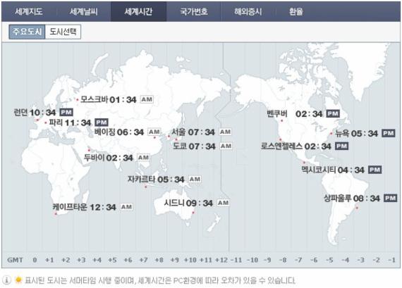 세계 시간, 검색만 하면 전세계 도시 한눈에.. 한국은 '기준시+9'