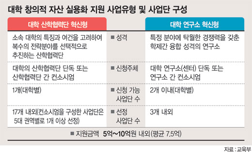 창의자산 실용화 대학 450억원 지원.. 교육부, 대학 보유한 특허 등 3년간 지원 사업계획