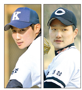 19일 대결을 펼치는 경남고 투수 김민기(왼쪽 사진)와 상원고 투수 전상현.