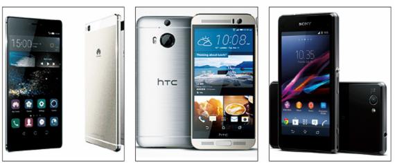 화웨이 P8 HTC 원M9 소니 엑스페리아Z4 (왼쪽부터)