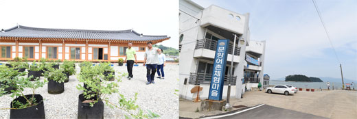 한국농어촌공사는 소득 증대와 일자리 창출 등을 위해 '어촌 6차산업화 시범사업'을 추진하고 있다. 전남 여수 안포마을은 5개 시범마을 중 한 곳으로 내년께면 생산-가공-체험이 접목된 6차산업이 가시적 성과를 낼 것으로 예상된다. 경남 남해 문항어촌체험마을은 어촌 6차산업의 나아갈 방향을 제시하는 대표적인 곳 중 하나다. 안포마을 마을회관에 마련된 블루베리 체험장(왼쪽)과 문항어촌체험마을 종합안내소(오른쪽) 전경.