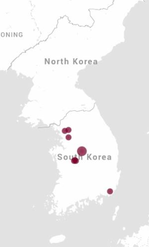 미국 하버드대학이 운영하는 '헬스맵(HealthMap)'에 나타난 현재 한국의 메르스 전파 현황 <자료 : 헬스맵 캡처>