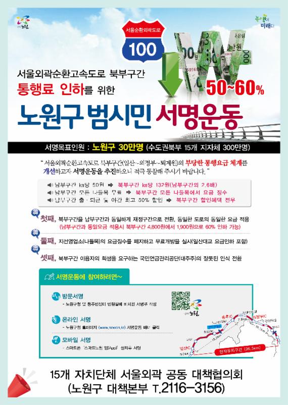 "서울외곽순환고속道 통행료 인하" 북부구간 15개 기초단체 서명운동