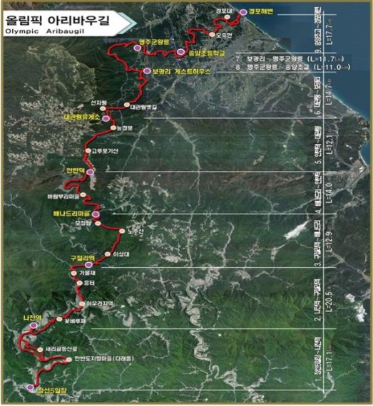 올림픽 아리바우길 세부노선도