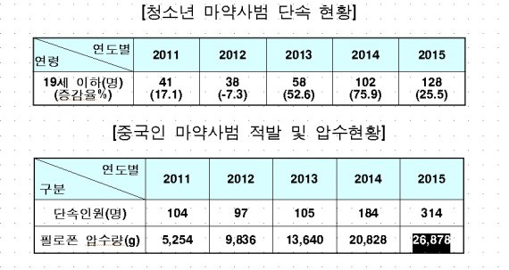 청소년·중국인 마약범 급증세