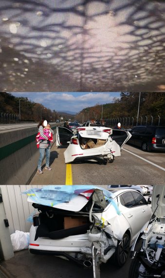 지난해 대형 추돌 사고 관련 사진. 차량은 폐차됐지만 카시트 덕분에 뒷좌석에 있던 두 아이는 무사히 구조됐다. 당시 카시트는 브라이택스 제품이었다.