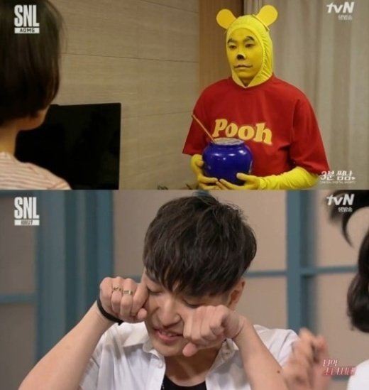 ‘SNL7’ AOMG, 곰돌이 푸 로꼬와 쌈디의 샤샤샤 애교 “막장극 3분 썸남”