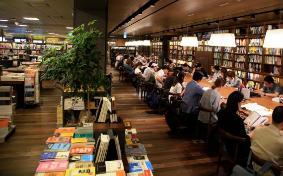 서울 교보문고 카우리 소나무 독서 테이블