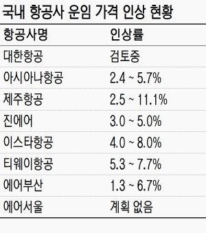 항공업계 '수익성 저하'에 운임가격 줄인상