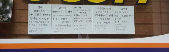 정부가 '8.2 부동산대책'을 발표한 지 일주일이 지난 9일 서울 강남구 주택시장에서는 대책 여파로 인한 급매물도, 뚜렷한 매수세도 없는 '줄다리기 형국'이 계속되고 있다. 개포동 일대 한 중개업소 알림판에 급전세를 알리는 내용만 붙어 있을 뿐 급매물은 아직까지 나오지 않고 있다.