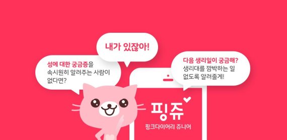 NHN엔터테인먼트가 21일 출시한 10대 소녀들을 위한 생리주기 관리 앱 '핑크다이어리 쥬니어(핑쥬)' 소개 이미지