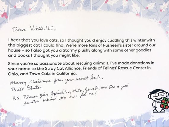 빌 게이츠가 커민스 씨에게 쓴 편지. /사진=redditgifts.com /사진=redditgifts.com