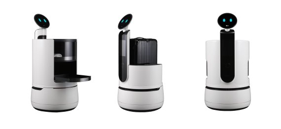 LG전자가 오는 9일 CES 2018에서 신규 컨셉 로봇 3종을 선보인다. (사진 왼쪽부터 서빙 로봇, 포터 로봇, 쇼핑 카트 로봇)