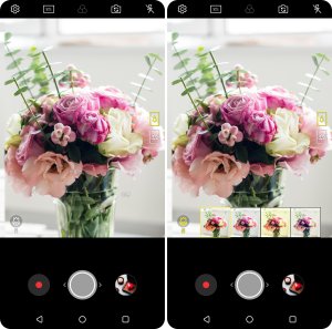 LG전자는 이달 말 열리는 '모바일 월드 콩그레스(MWC) 2018' 현장에서 2018년형 LG V30를 공개한다. 2018년형 V30에는 인공지능(AI)을 활용한 카메라를 적용하는 '비전 AI'를 선보인다. 2018년형 V30로 꽃을 비추자(왼쪽), 꽃에 최적화된 화질 알고리즘을 추천한다(오른쪽).