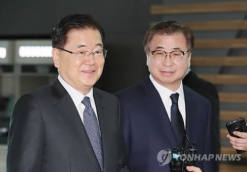 정의용 청와대 국가안보실장(왼쪽)과 서훈 국가정보원장. 연합뉴스 자료사진