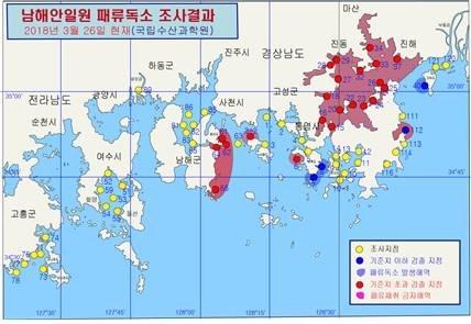 남해안 일대 패류독소 조사 결과(26일 현재)