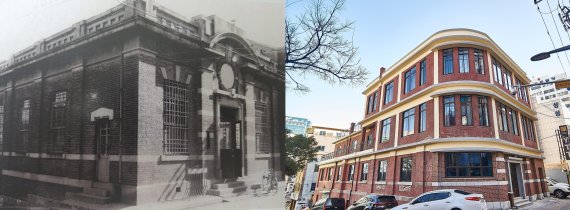 100년 전인 1918년 한성은행 부산지점 건립 당시 모습(왼쪽)과 현재 모습.