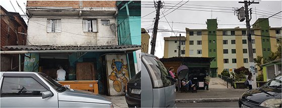 브라질 상파울루 빈민가 '헬리오폴리스'의 지난 3월 8일 모습. 길 하나를 사이에 두고 쓰러질듯한 주택(왼쪽)과 정부가 지어준 아파트가 마주보고 있다. 사진=남건우 기자
