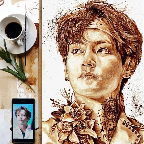 커피로 그린 방탄소년단 그림 인기 폭발