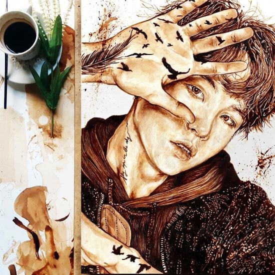 커피로 그린 방탄소년단 그림 인기 폭발