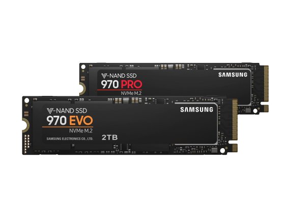 삼성전자가 24일 새롭게 출시한 최고 성능의 소비자용 NVMe SSD '970 PRO ·970 EVO' 시리즈.