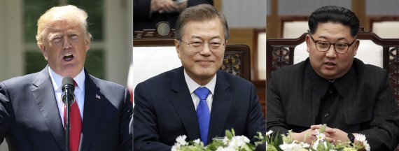 문재인 대통령과 도널드 트럼프 미국 대통령(왼쪽), 김정은 북한 국무위원장 /사진=연합뉴스