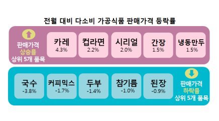 지난 4월 가공식품 가격 변동 상위 품목 / 출처=한국소비자원