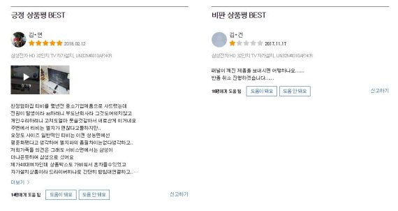 긍정적인 상품평과 비판적인 상품평을 동시에 보여주는 쿠팡/사진=쿠팡 화면 캡처