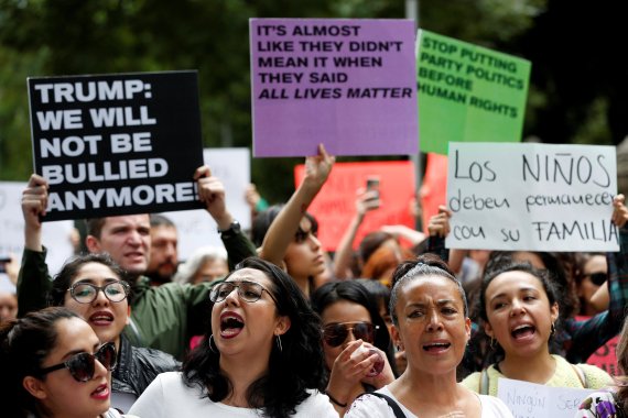 A protest against the Trump administration's immigration policy that results in the separation of children from their parents at the southern border of the U.S. outside of the White House in Washington, U.S., June 21, 2018. REUTERS