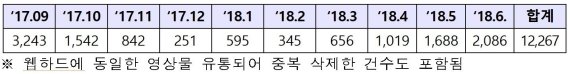 방통위, 한달간 삭제한 디지털 성범죄 영상물 2859건