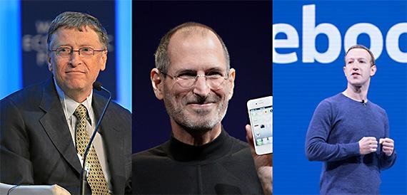 빌 게이츠(왼편), 스티브 잡스(가운데), 마크 저커버그(오른편) /사진=위키미디어