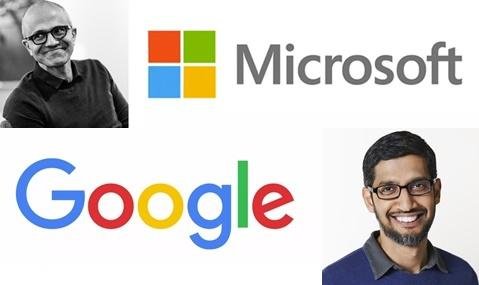 마이크로소프트 사티야 나델라 CEO(위)와 구글 순다르 피차이 CEO(아래) [사진=트위터]