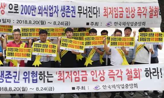 한국외식업중앙회, 최저임금 인상 규탄 시위