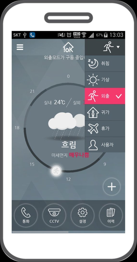 코오롱베니트의 IoT 플랫폼 'IoK'를 스마트폰에서 구동한 화면
