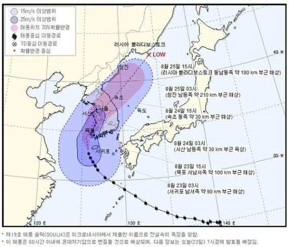 태풍 '솔릭' 예상 진로도